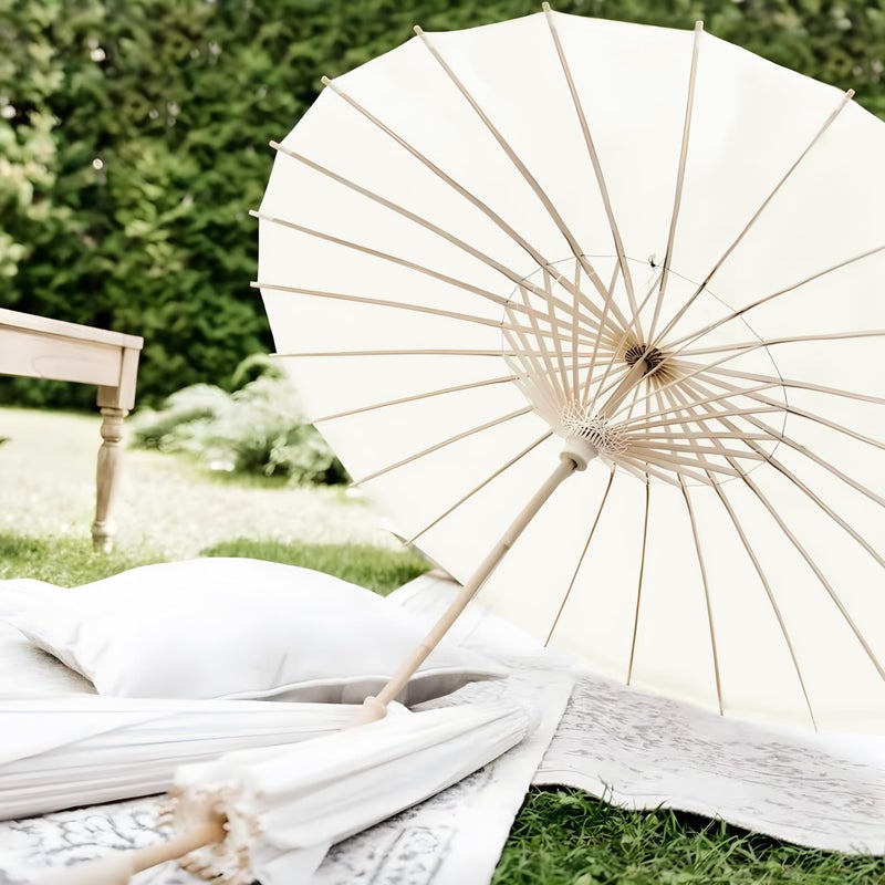 Koyal Wholesale 32" Ivory Paper Parasol Umbrella 4 Pack, Large Paper Umbrella Bulk, Paper Parasol Wedding Umbrellas, Ivory Parasol Umbrella Bridal Party Decor Photo Props, Sun Parasols for Shade - Image 5